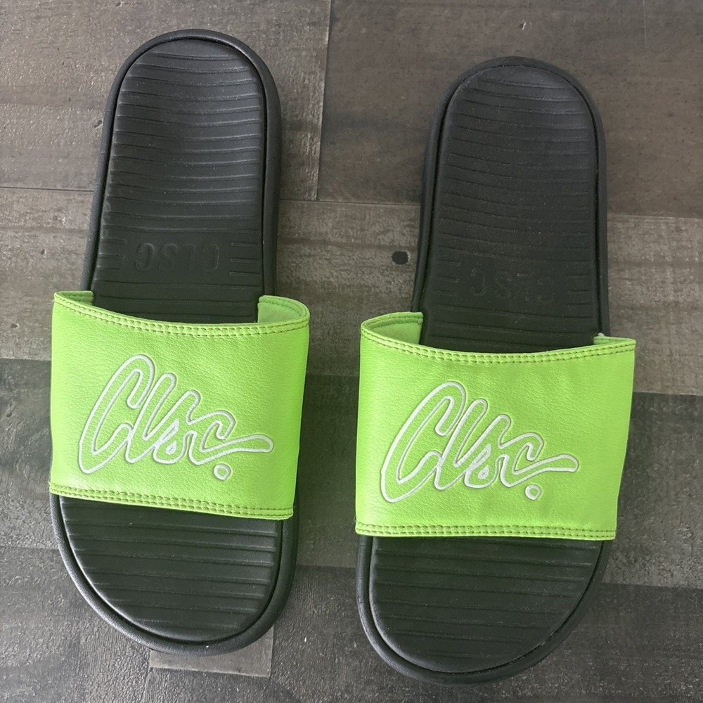The Clsc Logo Mens Slides Lime Green Size 10 slip on sandals